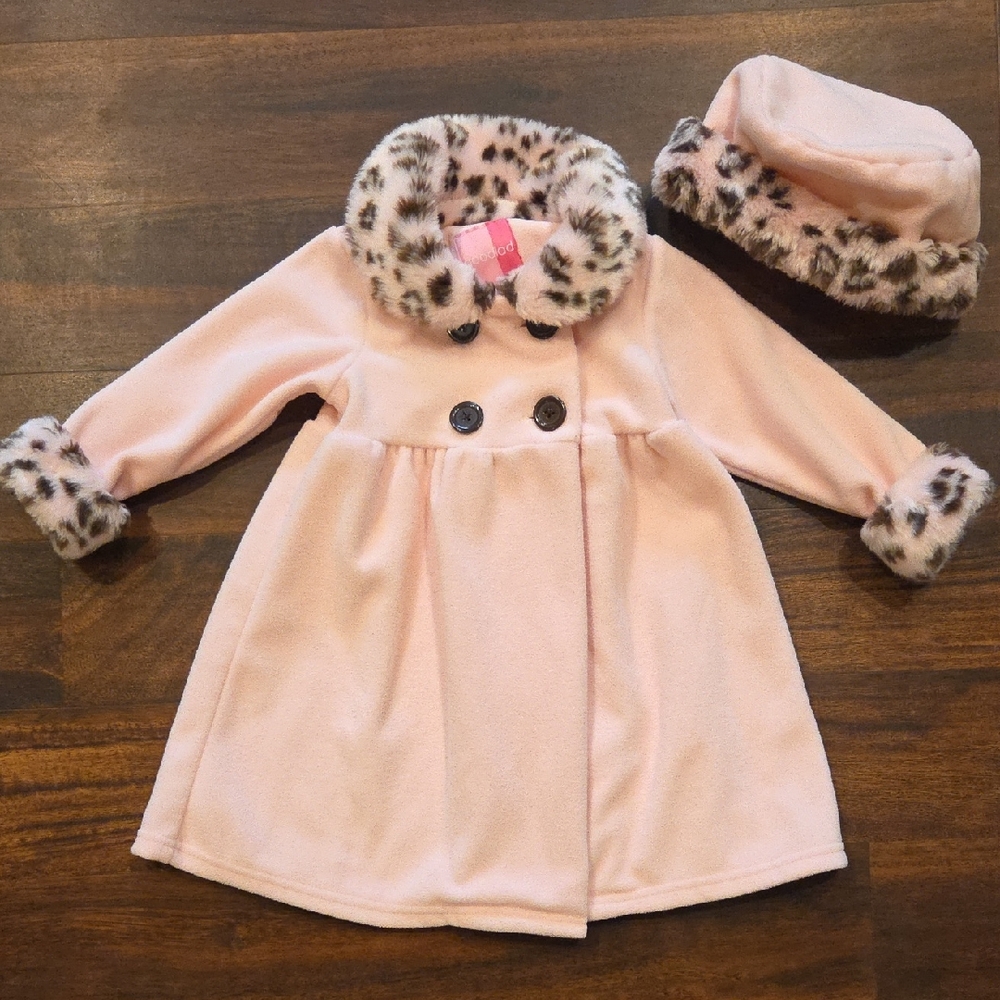 Good Lad 2t Pink Coat with Leopard Accents+hat